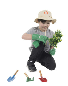 Born Toys Kids Gardening Set (6 pc),Garden Rake and Tools with Kids Gardening Gloves and Washable HAT Set for Real or Sand Gardening Water Sprayer Bag Included