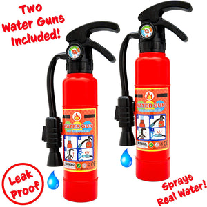 Toy fire extinguishers with Whistles 2 Pack.Shoots Real Water Great for Fireman Toys,Fireman Costume, Bath,Summer, Outdoor and Indoor Play,.