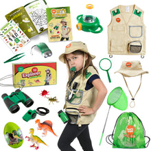 Load image into Gallery viewer, Born Toys Kids Explorer Kit &amp; Kids Adventure Kit for Kids Ages 3-7, Kids Camping Safari Costume w/ Safari Vest &amp; Hat, Butterfly Net, Kids Binoculars, Bug Toys, Dinosaur Toys- Dress Up &amp; Pretend Play