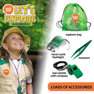 Born Toys Kids Explorer Kit & Kids Adventure Kit for Kids Ages 3-7, Kids Camping Safari Costume w/ Safari Vest & Hat, Butterfly Net, Kids Binoculars, Bug Toys, Dinosaur Toys- Dress Up & Pretend Play