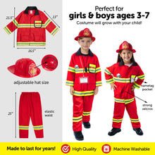 Load image into Gallery viewer, Born Toys Firefighter Costume for Kids Ages 3-7 w/ Pants &amp; Fireman Toys Includes Backpack Water Gun, Firefighter Hat, Toy Axe, 20 Page Activity Book-Dress Up &amp; Pretend Play as Fireman Costume