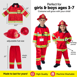 Born Toys Firefighter Costume for Kids Ages 3-7 w/ Pants & Fireman Toys Includes Backpack Water Gun, Firefighter Hat, Toy Axe, 20 Page Activity Book-Dress Up & Pretend Play as Fireman Costume