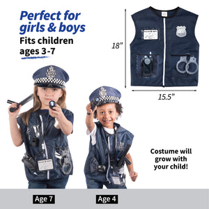 Born Toys Police Costume For Kids & Police Toys For Kids Ages 3-7 Includes Police Officer Costume For Kids Police Hat Toy Handcuffs For Kids Police Baton for Role Play and Kids Dress Up & Pretend Play