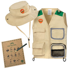 Load image into Gallery viewer, Born Toys Safari Outfit for Ages 3-7 Includes Kids Safari Hat, Safari Vest, Scavenger Hunt- Perfect Dress Up &amp; Pretend Play for Kids Fishing Vest, Paleontologist Kit for Kids, Safari Costume or Zoo Keeper
