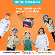 Load image into Gallery viewer, Born Toys Dress Up &amp; Pretend Play 3-in-1 Premium Kids Costumes Set Ages 3-7, Washable Kids Dress Up Clothes for Play - Scientist, Explorer &amp; Gardener as Dress Up Clothes for Little Girls &amp; Boys