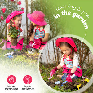 Born Toys Unicorn Kids Gardening Set for Kids Ages 3 & Up, Toddler Gardening Set Includes Unicorn Garden Apron, Kids Sun Hat, Toddler Gardening Gloves, Kids Shovel - 12pcs Girls Gardening Kit (Pink)