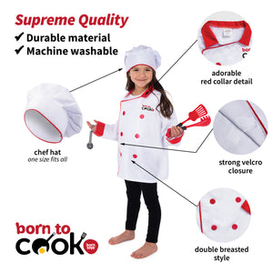 Born Toys Chef Costume for Kids w/ Chef Hat for Kids Ages 3-7, Kids Kitchen Accessories Set w/ Fun Recipe Book, Cooking Set for Kids Costume Washable and Dress Up & Pretend Play for Boys & Girls