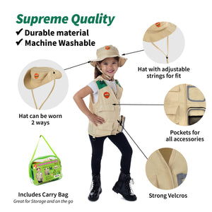 Born Toys Premium Outdoor Explorer Kit for Kids Ages 3-7 Dress Up & Pretend Play Costumes for Boys & Girls 3-7 w/ Washable Kids Safari Vest Safari Hat and Binoculars- Outdoor Explorer Set & Scavenger Hunt