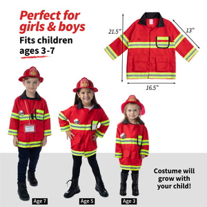 Born Toys 8 PC Premium Washable Kids Fireman Costume Toy for Kids,Boys,Girls,Toddlers, and Children with Complete Firefighter Accessories