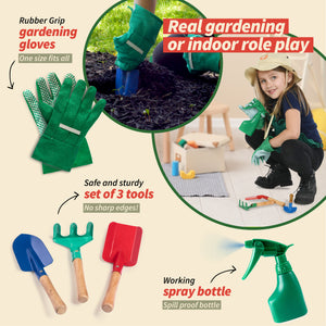 Born Toys Kids Gardening Tool Set for Ages 3-7 Kids, Garden Apron, Kids Sun Hat, Kids Shovel, Toddler Gardening Gloves - Kids Gardening Set as Dress Up & Pretend Play, Costumes for Boys & Girls