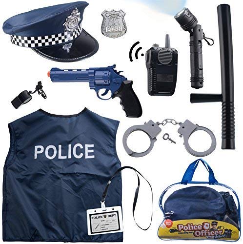 Born Toys Police Costume For Kids & Police Toys For Kids Ages 3-7 Includes Police Officer Costume For Kids Police Hat Toy Handcuffs For Kids Police Baton for Role Play and Kids Dress Up & Pretend Play