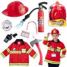 Load image into Gallery viewer, Born Toys 8 PC Premium Washable Kids Fireman Costume Toy for Kids,Boys,Girls,Toddlers, and Children with Complete Firefighter Accessories