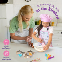 Load image into Gallery viewer, Born Toys Unicorn Kids Baking Sets for Girls Ages 5 &amp; Up, Kids Baking Kit Includes Kids Apron and Chef Hat Set w/ Oven Mitt Glove, Spatula, Rolling Pin, Whisk &amp; 3 Cookie Cutters - Toddler Baking Set