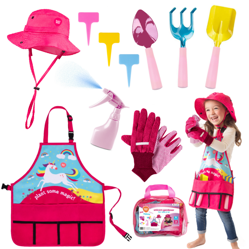 unicorn gardening gloves Born Toys Unicorn Kids Gardening Set for Kids Ages 3 & Up, Toddler Gar – BornToys